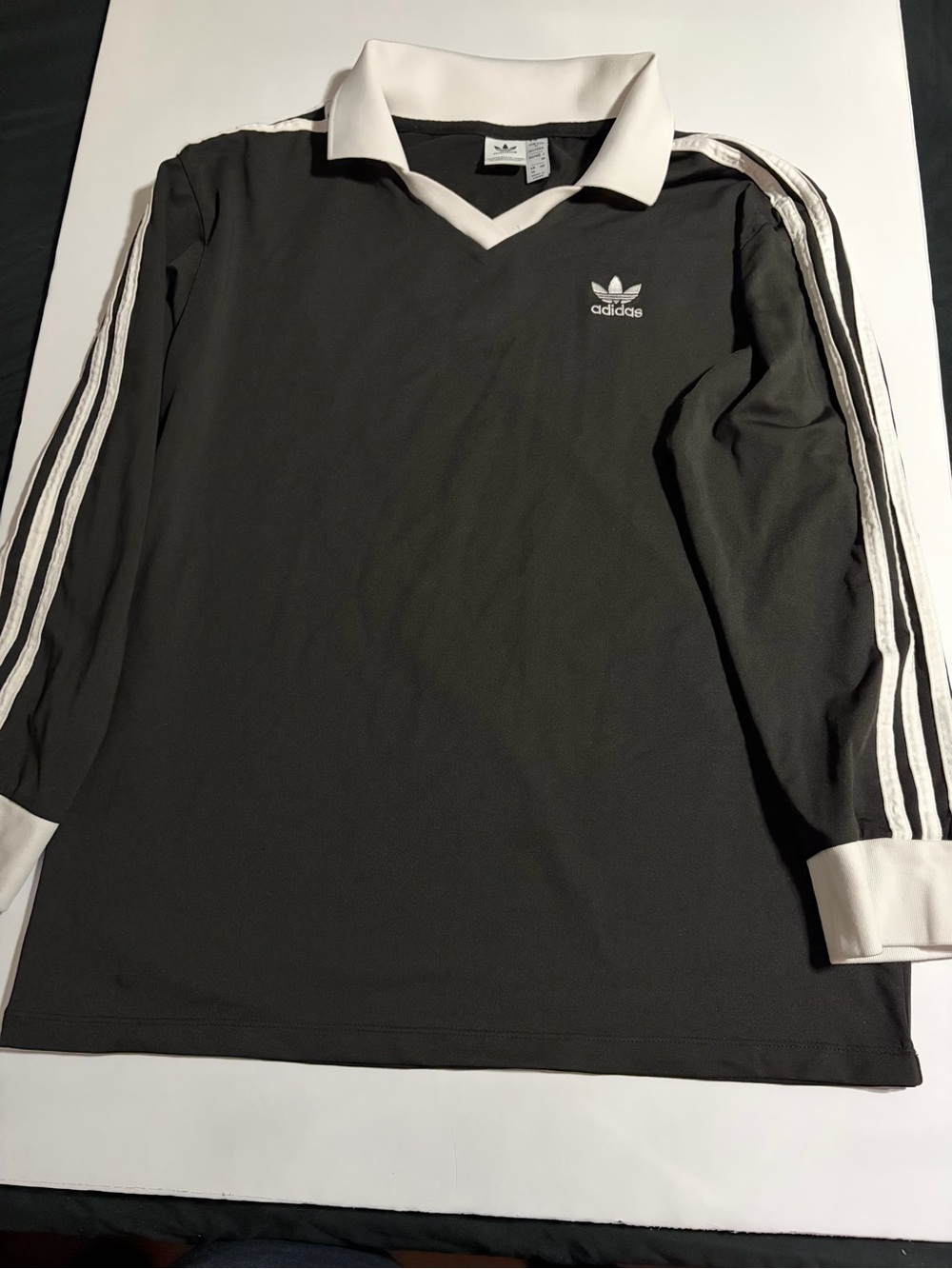 adidas Black Long-Sleeve Polo with White Trim